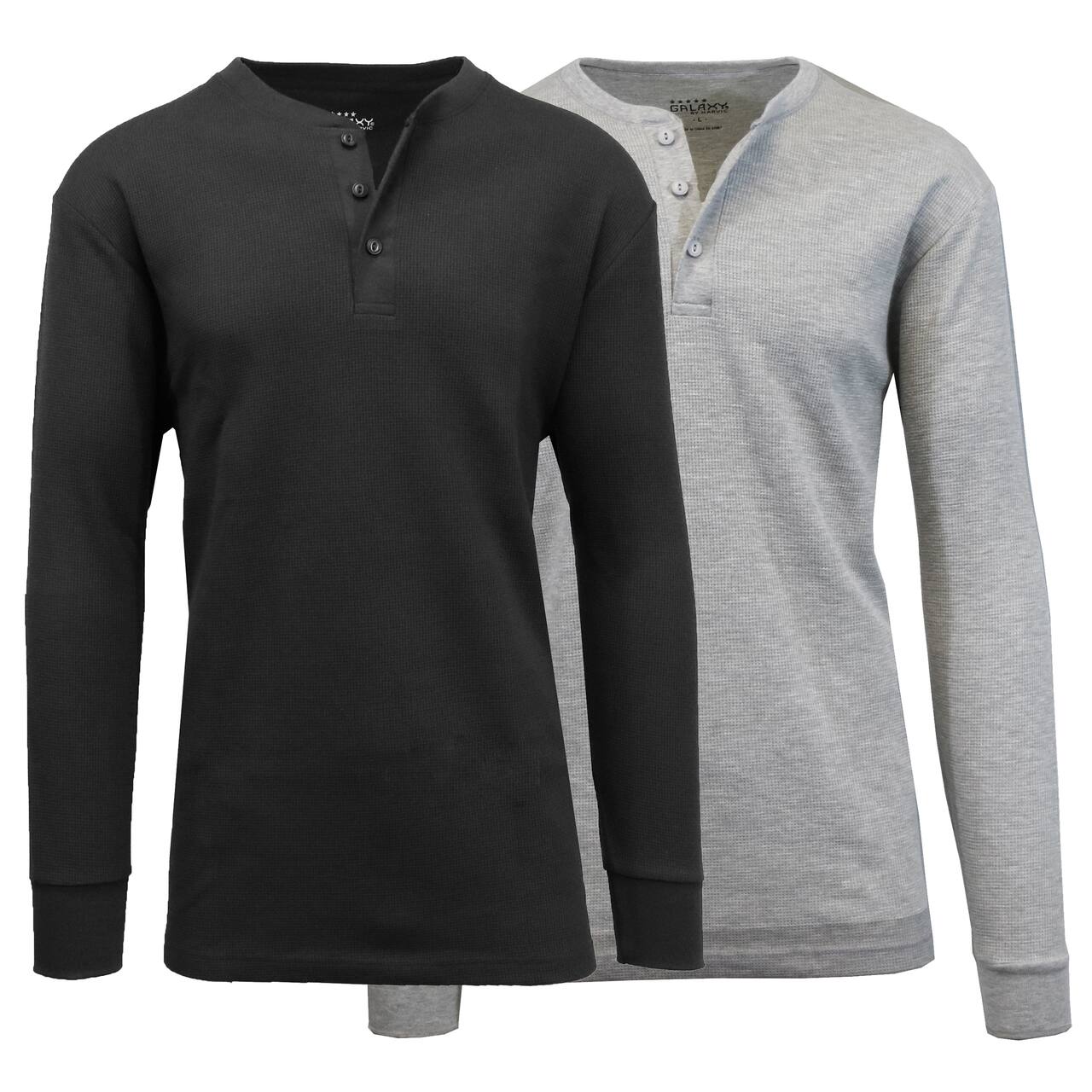 Men's Long Sleeve Waffle-Knit Thermal Henley Shirt 2 Pack